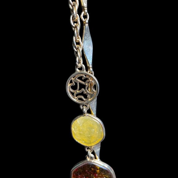 Vintage Sarah Coventry Yellow Brown Gold Tone Long Statement Necklace - Picture 5 of 9